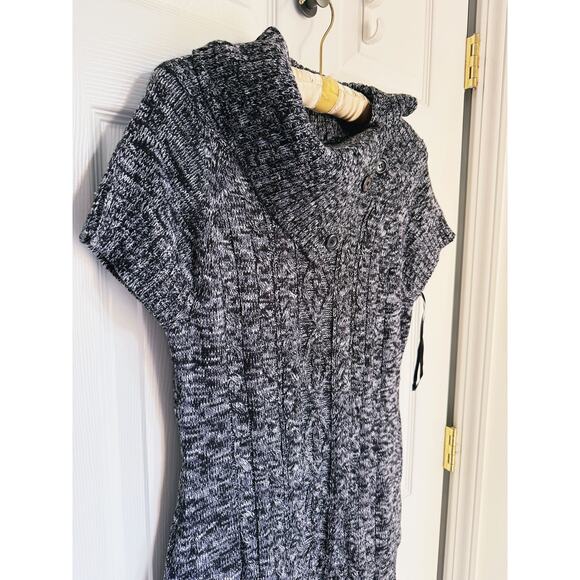 Calvin Klein Short Sleeve Cowl Neck Wool Blend Sweater Dress Medium Black Preppy - Picture 4 of 6